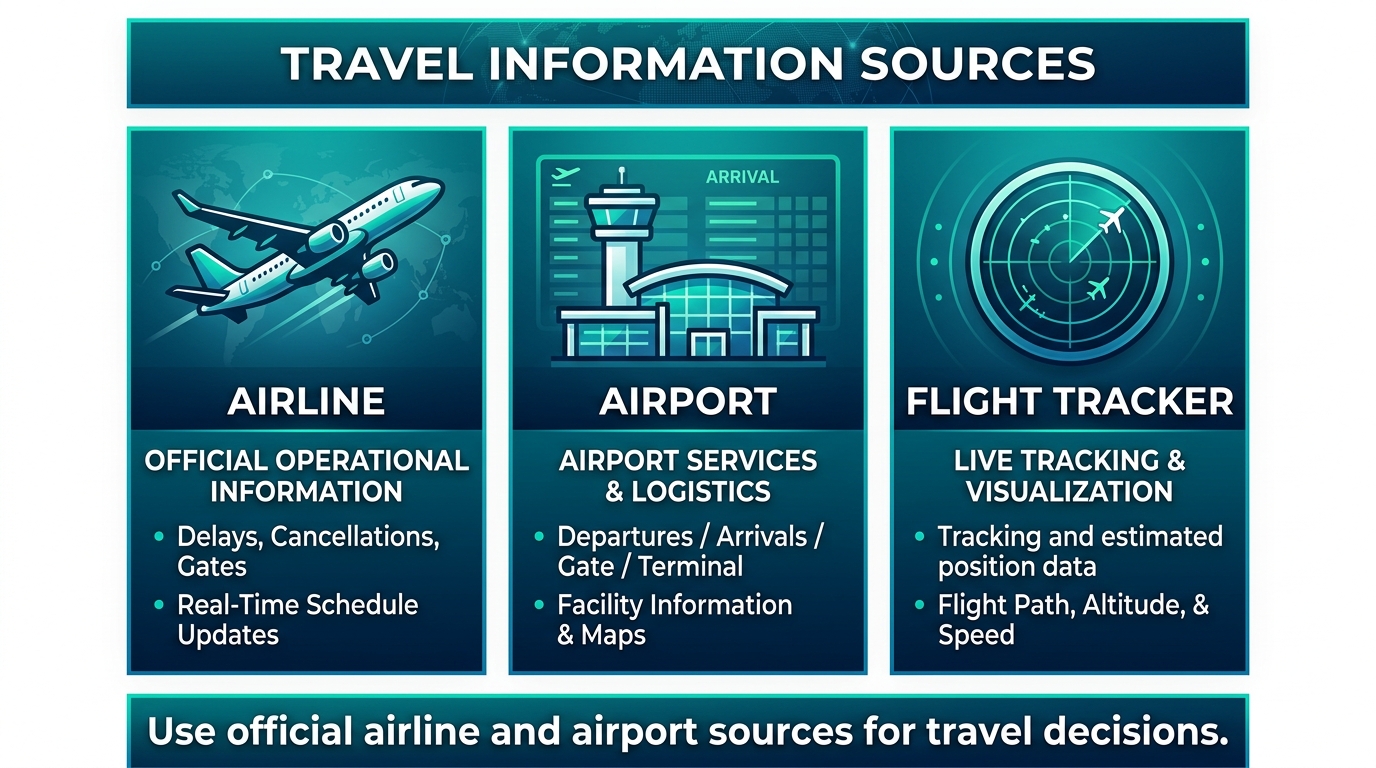 Comparison of airline, airport and flight-tracker sources for checking flight status