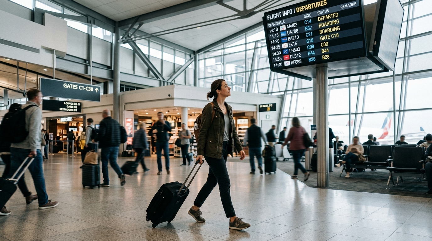 Traveler making a connection during a flight layover