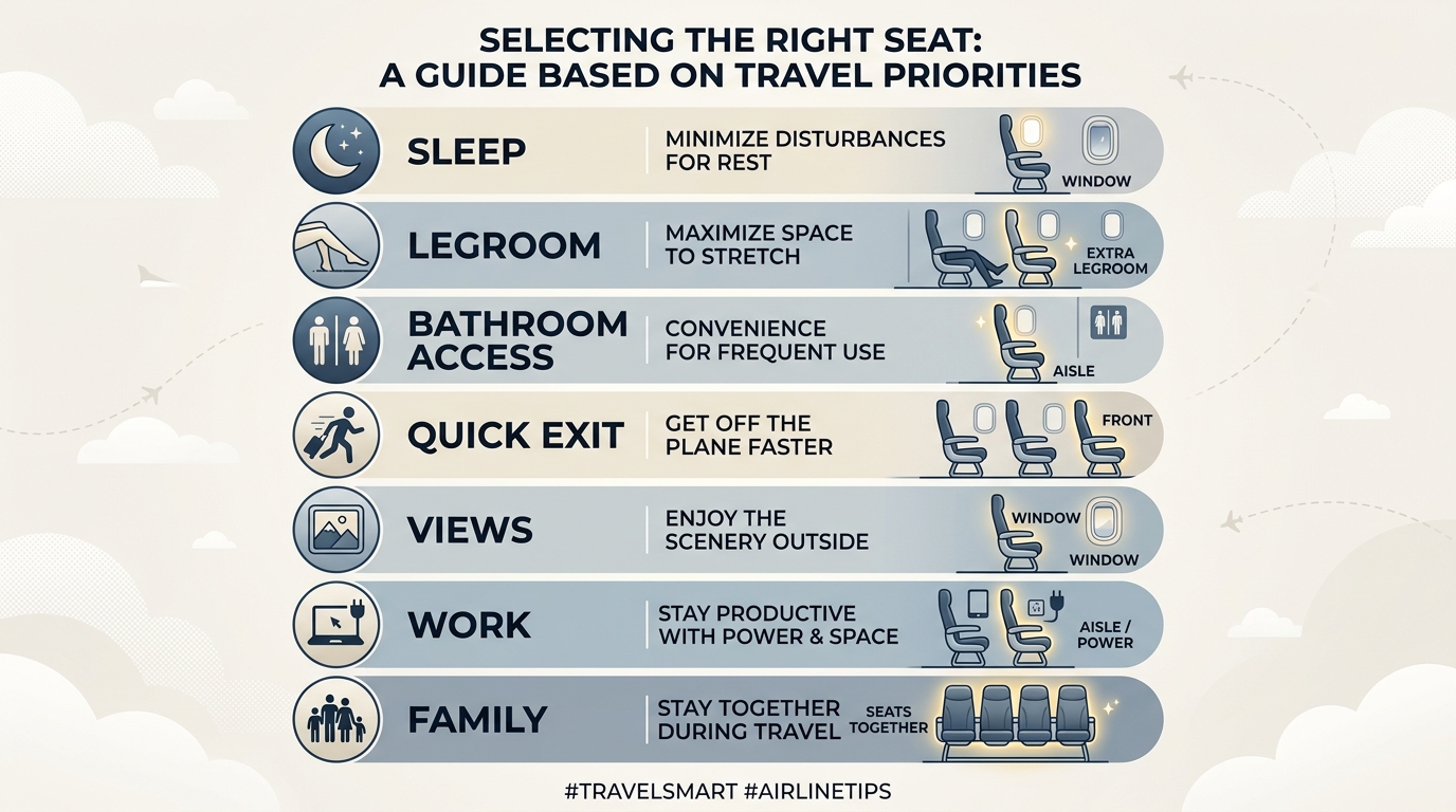 Guide to choosing an airplane seat based on personal priorities