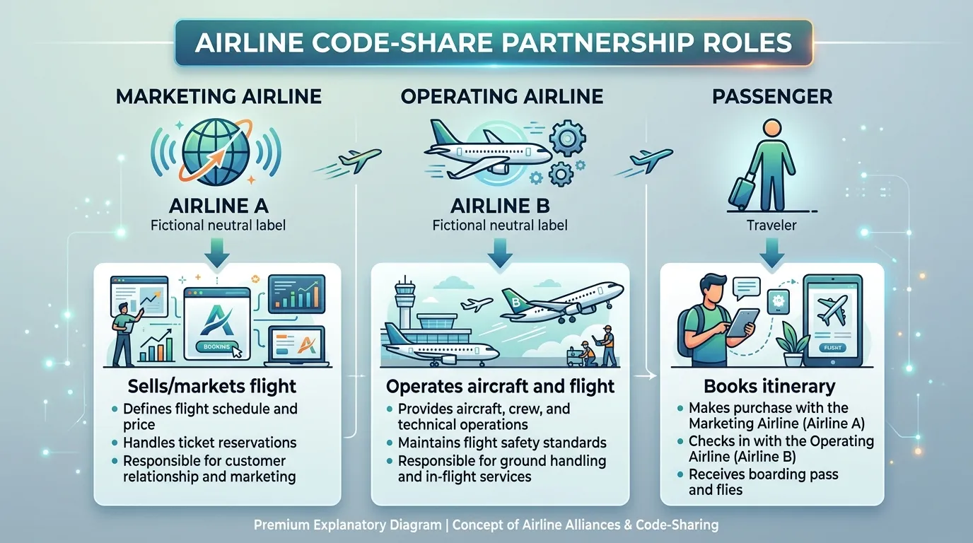 How marketing and operating airlines can appear in a flight booking