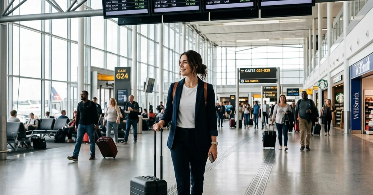 Traveler navigating the departure terminal after completing online check-in