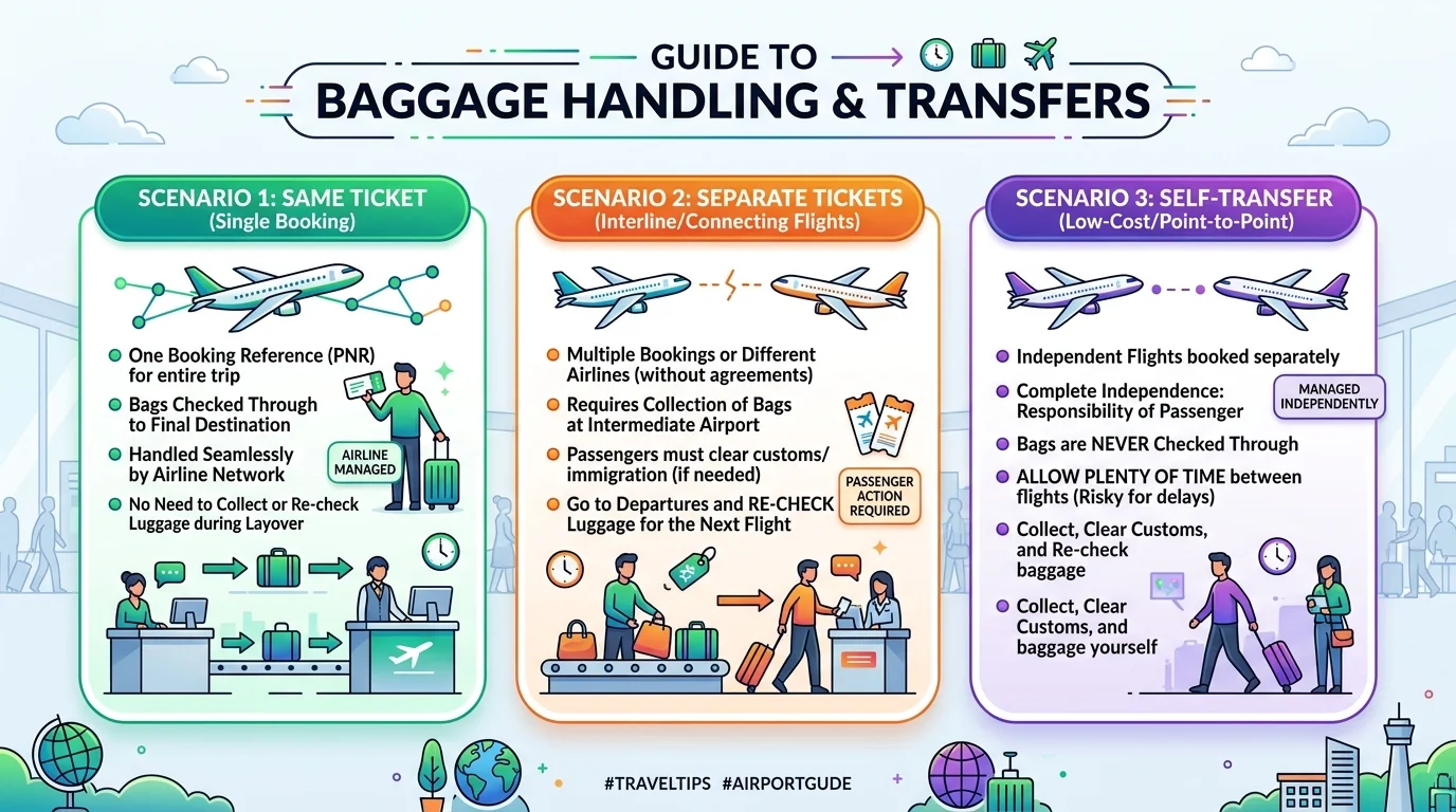 How checked baggage can be handled after a missed flight connection