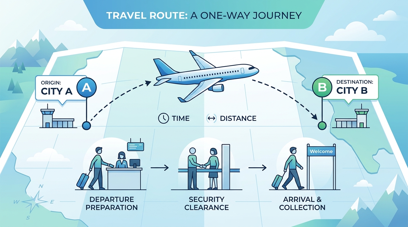 Illustration showing the route structure of a one-way flight