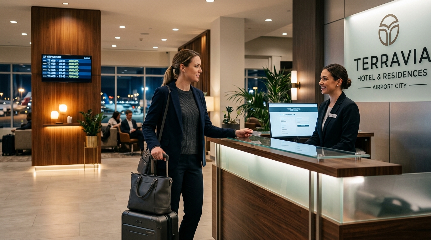 Traveler staying at a hotel during an overnight stopover