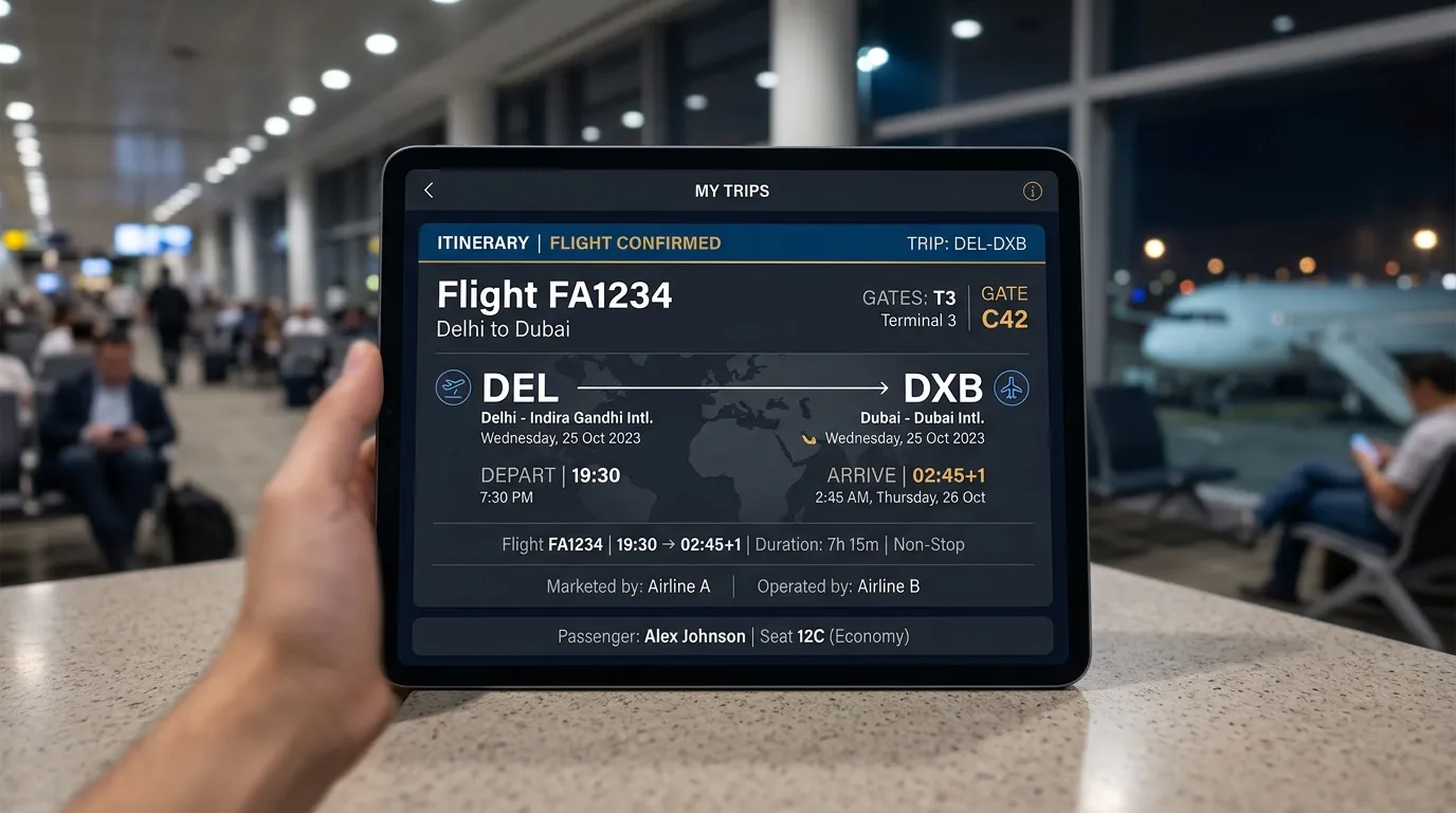 Illustrative comparison of a flight booking reference and e-ticket number