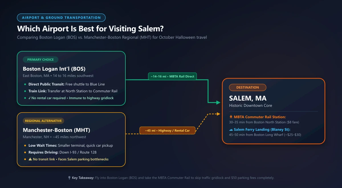 Regional Airport Ground Transit Comparison: Boston Logan (BOS) vs Manchester-Boston Regional (MHT) to Salem, MA