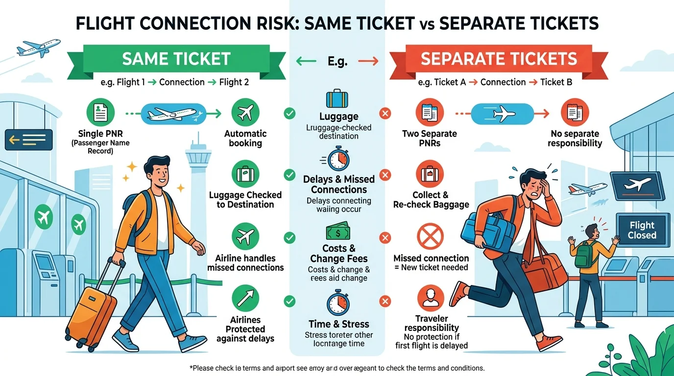 Comparison of same-ticket and separate-ticket connecting flights