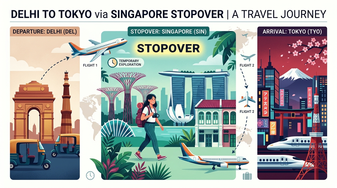 Example flight itinerary with a stopover between two destinations