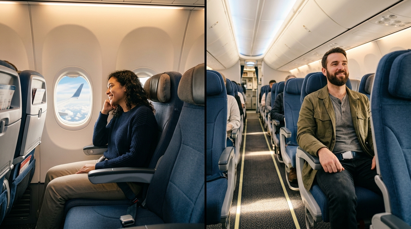 Comparison of window and aisle seats on an airplane