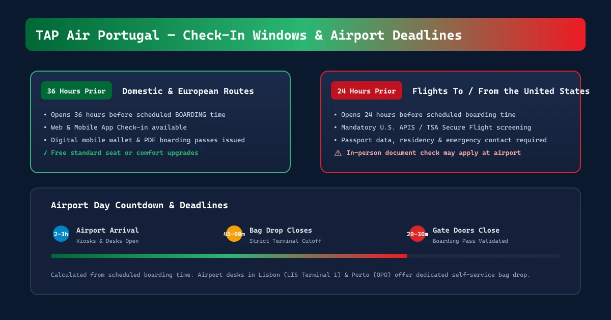 TAP Air Portugal Check-In Windows and Airport Deadlines Timeline